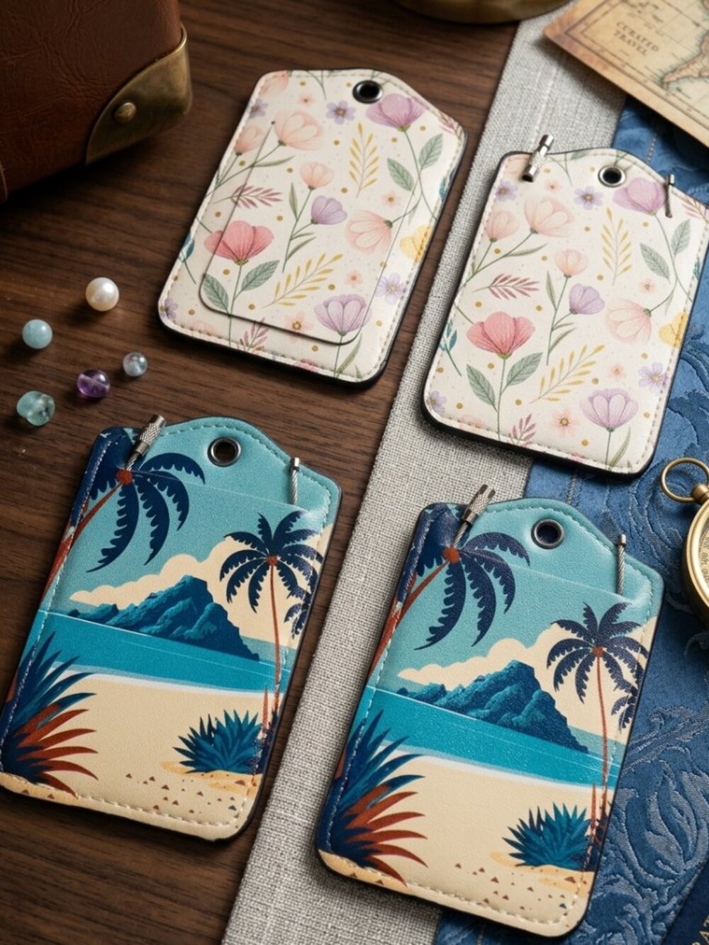 Luggage Tag Set Floral and Tropical Leather (4-Piece)